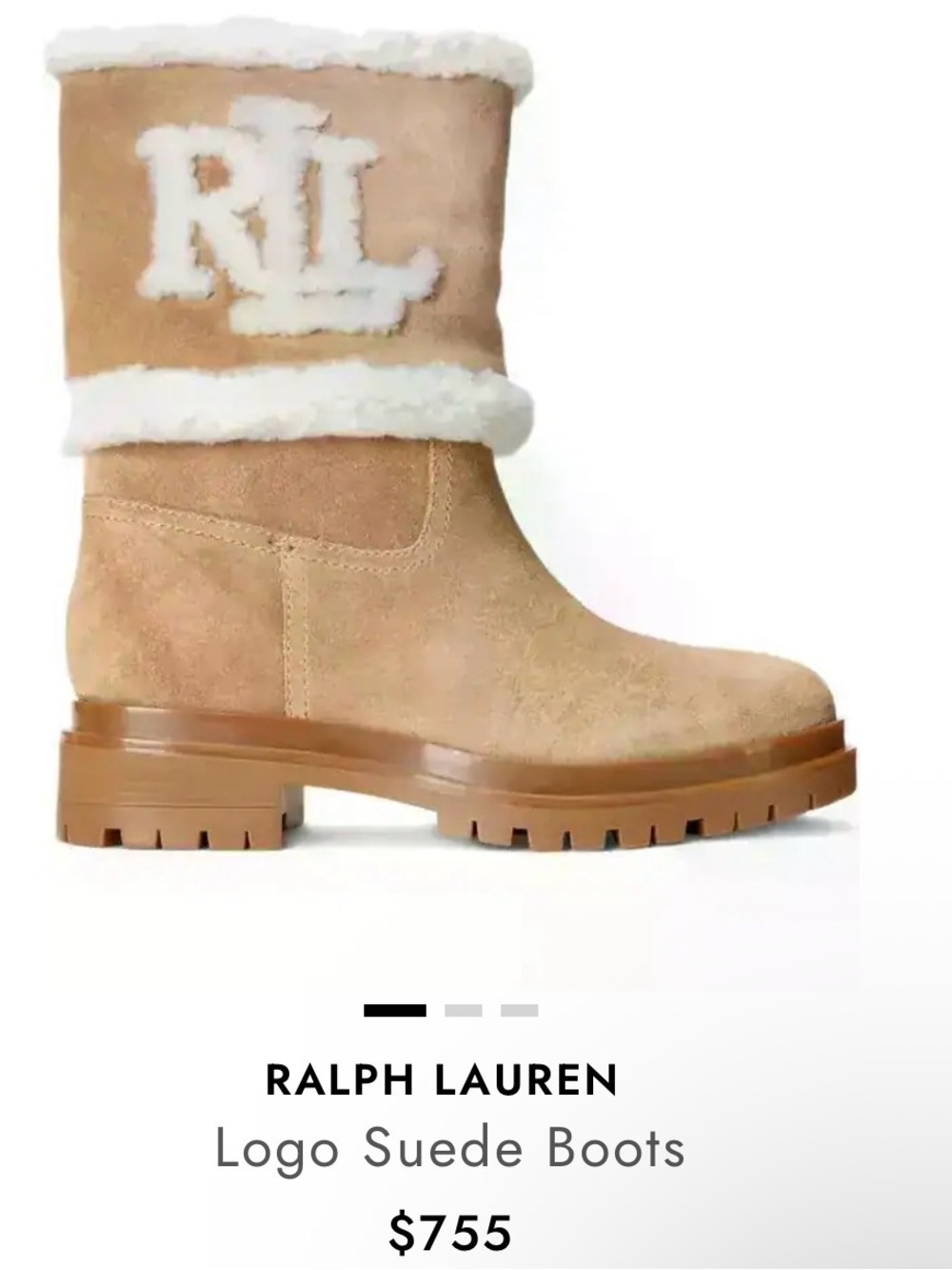 Ralph Lauren Tan Suede Logo Shearling-Trim Boots Size 10 - Picture 2 of 16